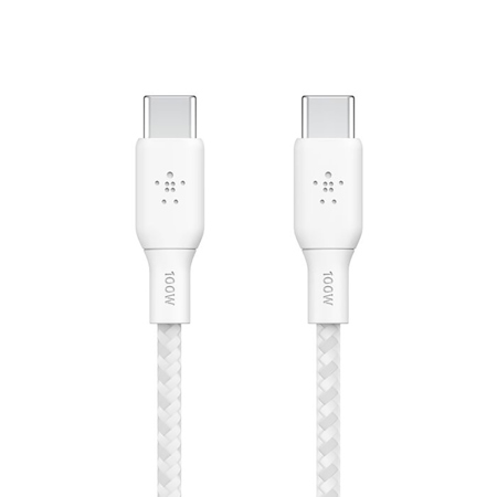 Belkin BoostCharge Braided 9.8' 100W USB-C to USB-C Cable, White