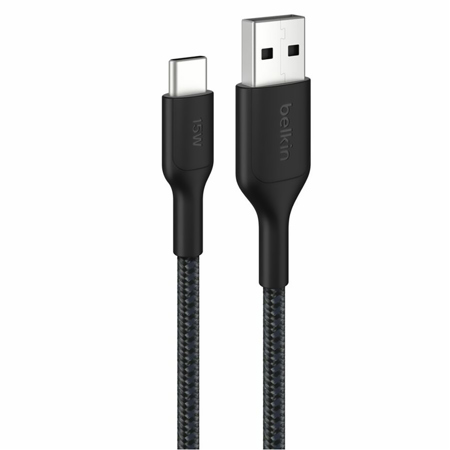 Belkin BoostCharge Pro Braided 6.6' 15W USB-A to USB-C Cable, Black