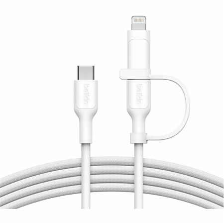 Belkin BoostCharge Pro 5' 60W 2-in-1 Braided USB-C and Lightning Cable, White