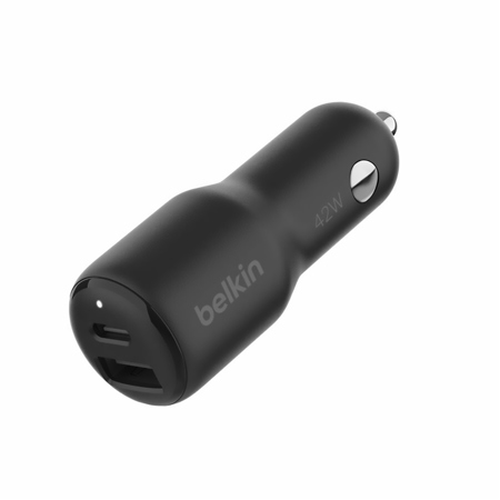 Belkin BoostCharge 42W USB-C PD and USB-A Car Charger with PPS, Black