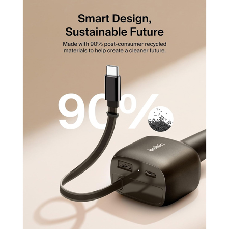 belkin cigarette charger Belkin BoostCharge Retractable 75W USB Car Charger