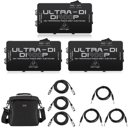Behringer ULTRA-DI DI400P Passive DI Box, 3-Pack, Bundle with 3x TRS & Mic Cable