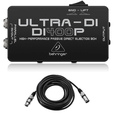 Behringer Ultra-DI DI400P High-Performance Passive DI-Box, Bundle with 25' XLR Microphone Cable