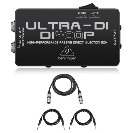 Behringer ULTRA-DI DI400P Passive DI Box, Bundle with 2x TRS Cable, 6' Mic Cable