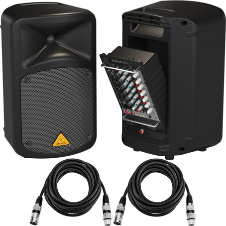 Behringer Europort EPS500MP3 500W 8-Channel Ultra-Compact Portable PA System, Bundle with 2x H&A Elite Pro 15' Cable
