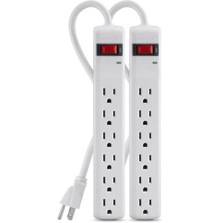 Belkin 6-Outlet Surge Protector with 2' Cord, White, 2-Pack