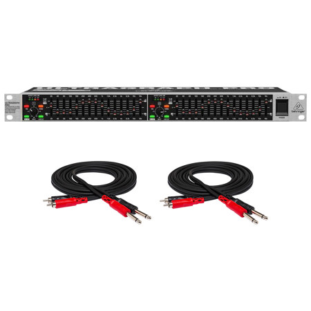 Behringer High-Definition 15-Band Stereo Graphic Equalizer with FBQ Feedback Detection System - With 2 PACK Hosa Two 1/4in Phone, 2 RCA Male 6.6ft Unbalance Cable