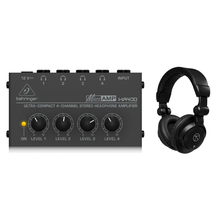 Behringer HA-400 Ultra Compact 4-Channel Stereo Headphone Amplifier with Closed-Back Studio Monitor Headphones