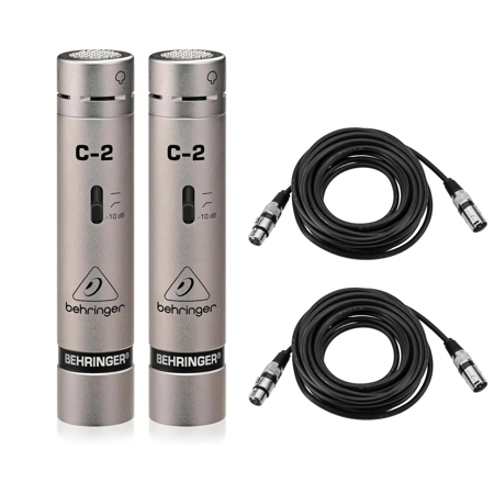 Behringer C-2 Matched Studio Cardioid Condenser Microphones, Pair, Bundle with 2x 25' XLR Microphone Cable
