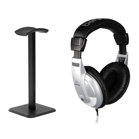 Behringer HPM1000 Closed-Back Multi-Purpose Stereo Headphones, Silver, Bundle with Desktop Headphone Stand