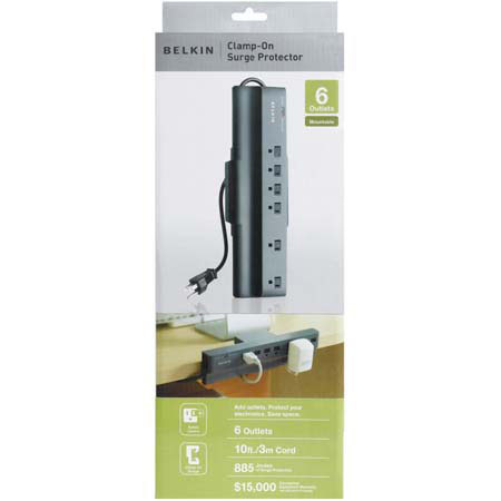 Belkin Clamp On 6-Outlet Surge Protector, Dark Gray