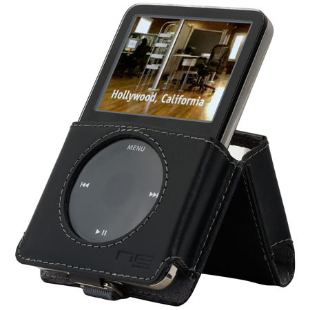 Belkin Kickstand Fine-grain Leather Case with Detachable Carabiner Clip for the iPod 5G, Black.