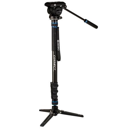 Benro Connect Aluminum Video Monopod with 3-Leg Base and S4 PRO Flat Base Fluid Video Head, Payload 8.8 lbs
