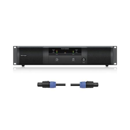 Behringer 1000W Ultra-Lightweight Class-D Power Amplifier with SmartSense Loudspeaker Impedance Compensation - With 25' Speakon to Speakon Speaker Cable 14 AWG, with 2 Conductors