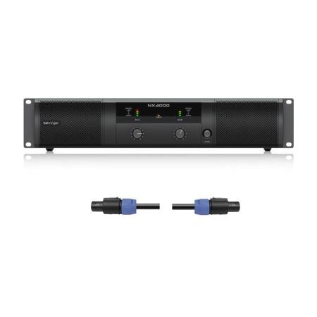 Behringer NX3000 3000W Ultra-Lightweight Class-D Power Amplifier with SmartSense Loudspeaker Impedance Compensation - With 25' Speakon to Speakon Speaker Cable 14 AWG, with 2 Conductors