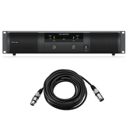 Behringer NX3000 3000W Ultra-Lightweight Class-D Power Amplifier with SmartSense Loudspeaker Impedance Compensation with Value Series XLR M to F Professional Microphone Cable - 25'