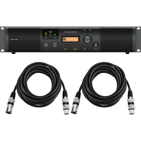 Behringer NX3000D 3000W Ultra-Lightweight Class-D DSP Control Power Amplifier, Bundle with 2x 15' XLR Cable