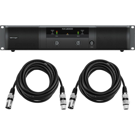 Behringer NX3000 3000W Ultra-Lightweight Class-D Power Amplifier, Bundle with 2x 15' XLR Cable