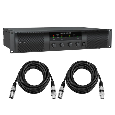 Behringer NX4-6000 Ultra Lightweight 6000W 4-Channel Class-D Power Amplifier, Bundle with 2x 15' XLR Microphone Cable