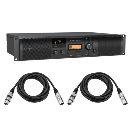 Behringer NX6000D 6000W Ultra-Lightweight Class-D Power Amplifier, Bundle with 2x 10' H&A Value Series XLR M to F Microphone Cable