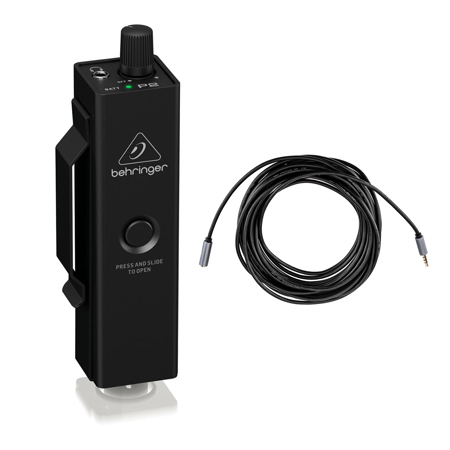 Behringer Powerplay P2 Ultra-Compact Personal In-Ear Monitor Amplifier, Bundle with H&A 25' Stereo Headset Extension Cable