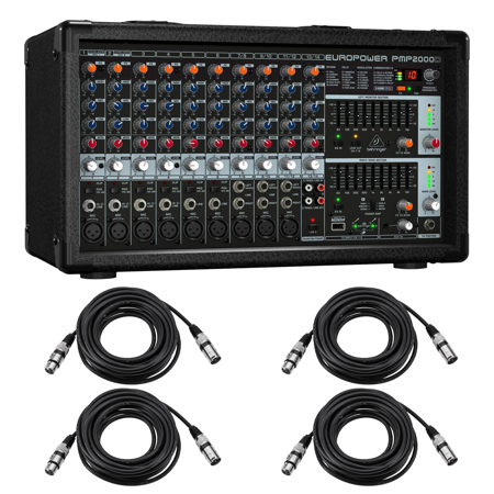 Behringer EUROPOWER PMP2000D 2000-Watt 14-Channel Powered Mixer W/4x 25' XLR CBL