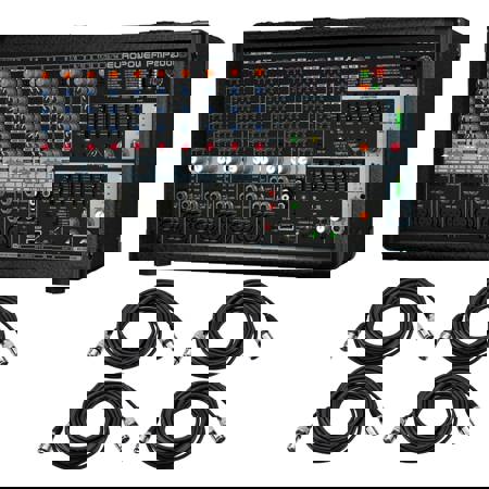 Behringer EUROPOWER PMP2000D 2000-Watt 14-Channel Powered Mixer - With 4x 25' XLR Microphone Cable