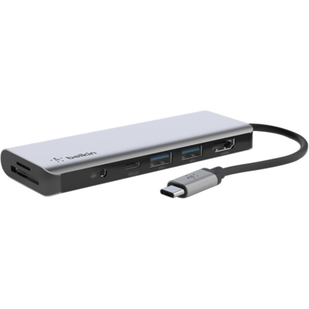 Belkin Connect 100W 7-in-1 USB-C Multi-Port Hub, Gray
