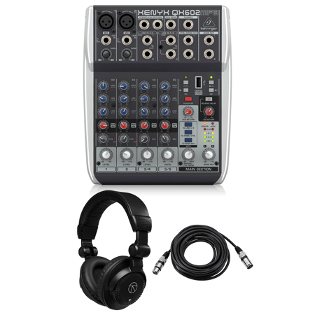 Behringer XENYX QX602MP3 Premium 6-Input Analog Mixer, w/Headphones,XLR Cable