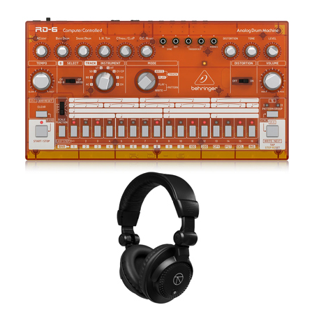 Behringer Rhythm Designer RD-6 Analog Drum Machine, Orange, with Headphones