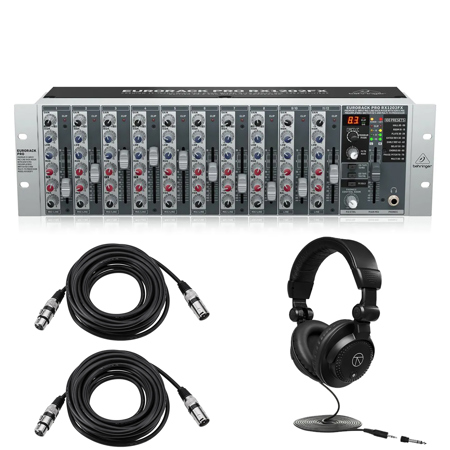 Behringer Eurorack Pro RX1202FX Premium 12-Input Mic/Line Rack Mixer, Bundle with TAPH100 Monitor Headphones and 2x 25' XLR Microphone Cable