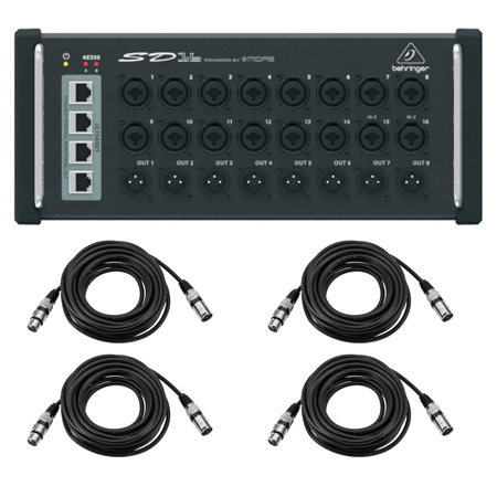 Behringer SD16 I/O Stage Box with 16x Remote-Controllable MIDAS Preamps, Bundle with 4x 25' Value Series XLR M to F Microphone Cable