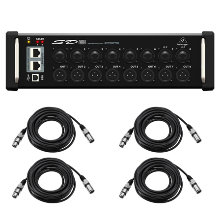 Behringer SD8 I/O Stage Box with 8 Remote-Controllable MIDAS Preamps, Bundle with 4x 25' Value Series XLR M to F Microphone Cable