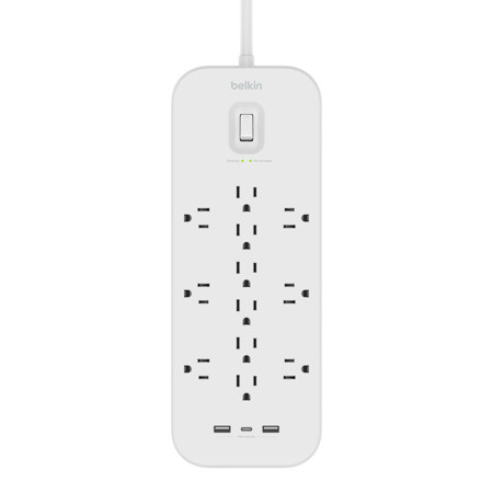 Belkin 12-Outlet Surge Protector with USB Ports and 6' Power Cord, White