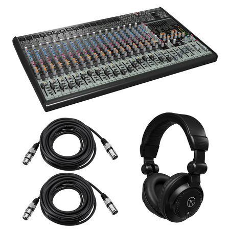 Behringer EURODESK SX2442FX Ultra-Low Noise Design 24-Input 4-Bus Studio/Live Mixer, Bundle with TAPH100 Headphones and 2x 25' XLR M to F Microphone Cable