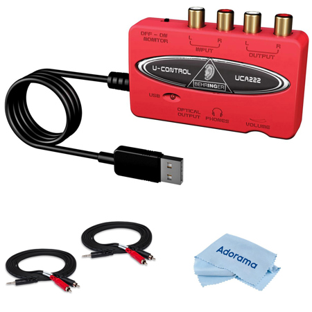 Behringer 2 Pack UCA222 Ultra-Low Latency 2-In/2 Out USB/Audio Interface with Digital Output, Software Bundle, 2x 6ft Stereo 3.5mm Mini Male to 2 RCA Males Y-Cable, Microfiber Cleaning Cloth