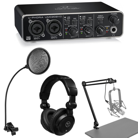 Behringer U-PHORIA UMC202HD USB Audio Interface, with TAPH100 Headphones and Arm