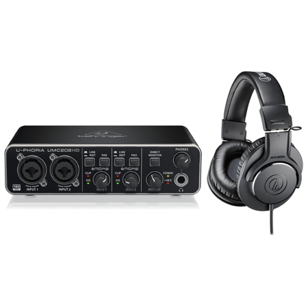 Behringer U PHORIA UMC202HD USB Audio Interface Bundle with ATH M20x Monitor Headphones