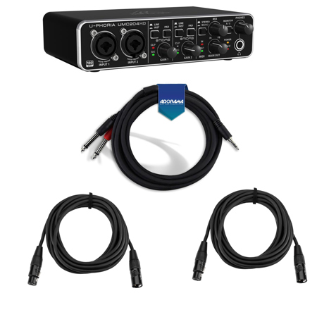 Behringer U-Phoria UMC204HD Audiophile 2x4 USB Audio/MIDI Interface With  Cables UMC204HD B