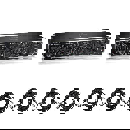Behringer U-PHORIA UMC404HD Audiophile 4x4, USB Audio/MIDI Interface with MIDAS Mic Preamplifiers Bundle With 3x 25' H&A XLR M to F Professional Microphone Cables