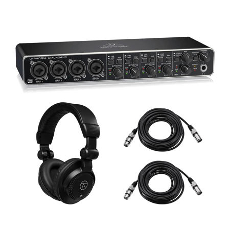 Behringer U-PHORIA UMC404HD - USB 2.0 Audio/MIDI Interface with TAPH100 Closed-Back Studio Monitor Headphones and Value Series XLR M to F Professional Microphone Cable - 25"