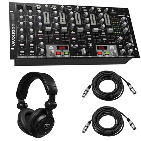 Behringer VMX1000USB Professional 7-Channel Rack-Mount DJ Mixer, Bundle with TAPH100 Headphones and 2x 25' XLR Cable