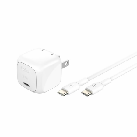 Belkin BoostCharge 30W USB-C PD 3.1 PPS Wall Charger with 3.3' Cable, White