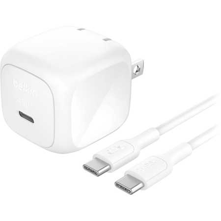 Belkin BoostCharge 45W USB-C PD 3.1 PPS Wall Charger with 3.3' Cable, White