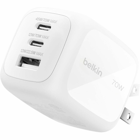 Belkin BoostCharge Pro 70W 3-Port USB PD 3.1 PPS GaN Wall Charger, White