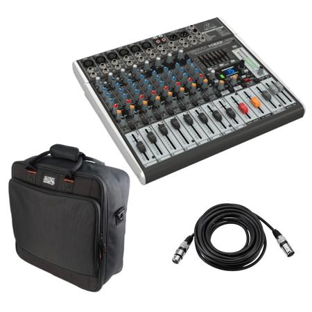 Behringer XENYX X1222USB Premium 12-Input 2/2-Bus Mixer with XENYX Mic Preamps and Compressors, British EQs - Bundle With Gator Padded Nylon Mixer/Equipment Bag, 15' 8mm XLR Microphone Cable