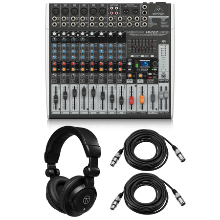 Behringer XENYX X1222USB Premium Analog 16-Input Mixer with Multi-FX and USB/Audio Interface, Bundle with TAPH100 Headphones and 2x XLR Cable