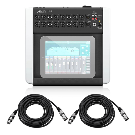Behringer X Air X18 18-Channel 12-Bus Digital Mixer, Bundle with 2x 25' XLR Microphone Cable