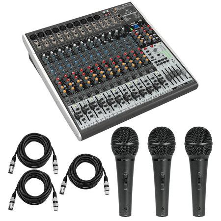 Behringer XENYX X2442USB Premium 24-Input 4/2-Bus Mixer with XENYX Mic Preamps and Compressors British EQs - Bundle With Behringer ULTRAVOICE XM1800S Handheld Microphone 3 Pack, 3x 15' Value Series Mic Cable