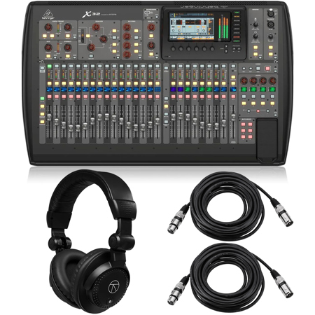 Behringer X32 32-Channel 16-Bus Total Recall Digital Mixing Console V4.0, Bundle with Headphones and 2x 25' XLR Microphone Cable